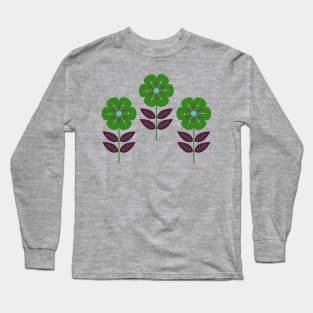 Mod green Scandinavian flowers Long Sleeve T-Shirt